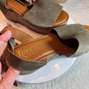 Franco Sarto Olive Suede Slingback Wedges